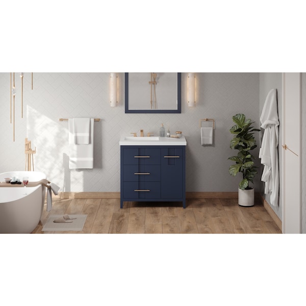 Jeffrey Alexander 36In. Blu Katara Vanity, Left Offset, Lavante Cultured Mrbl Vessel Vanity Top, Intgrtd Rctngl Bowl VKITKAT36BLLAR - main